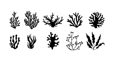 seaweed and coral silhouette vector colllection
