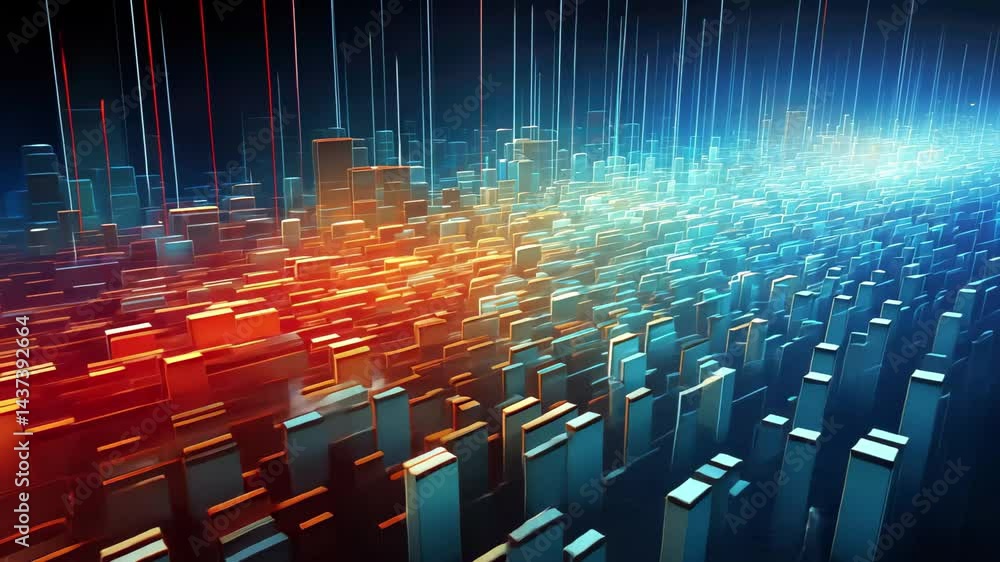 Poster exploring dynamic datastreams in vibrant colors through cyberspace and abstract landscapes during a 