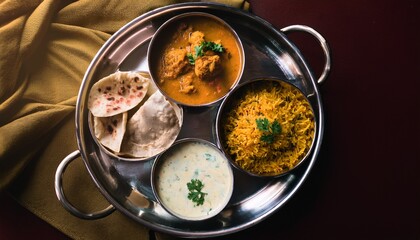 Traditional Indian non-veg thali from Maharashtra with spicy dishes and aromatic flavors. A hearty, cultural, and vibrant meal experience.