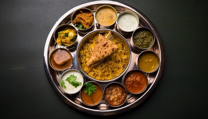 Traditional Indian non-veg thali from Maharashtra with spicy dishes and aromatic flavors. A hearty, cultural, and vibrant meal experience.