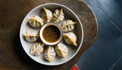 Freshly steamed momos served with spicy chutney. A popular Asian street food and delicious dumpling snack from Tibetan, Nepali, and Indian cuisines.