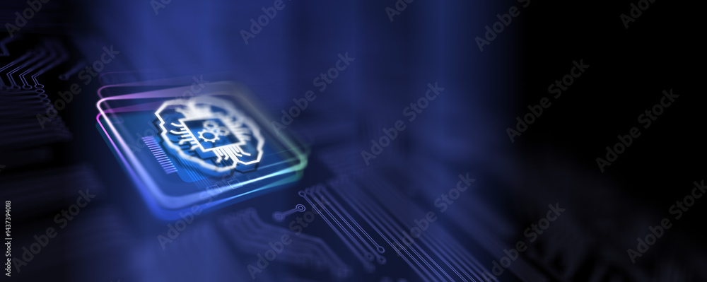 Poster ai artificial intelligence transforming business applications illustrated on a processor, business a