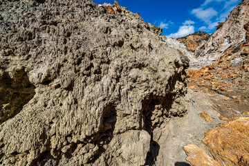 Textured volcanic rock close-up Sousaki Volcano Greece