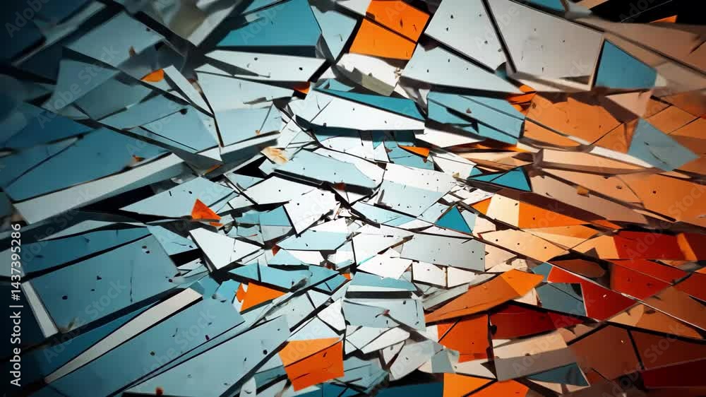Poster an abstract pattern showcasing a broken computer screen with shards of glass reflecting shades of bl