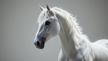 Majestic White Horse Studio Portrait Elegant Equine Photography