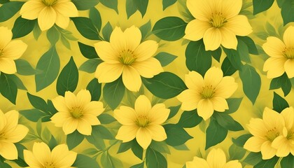 Obraz premium A seamless floral pattern showcasing bright yellow flowers and green foliage against a sunny backdrop.
