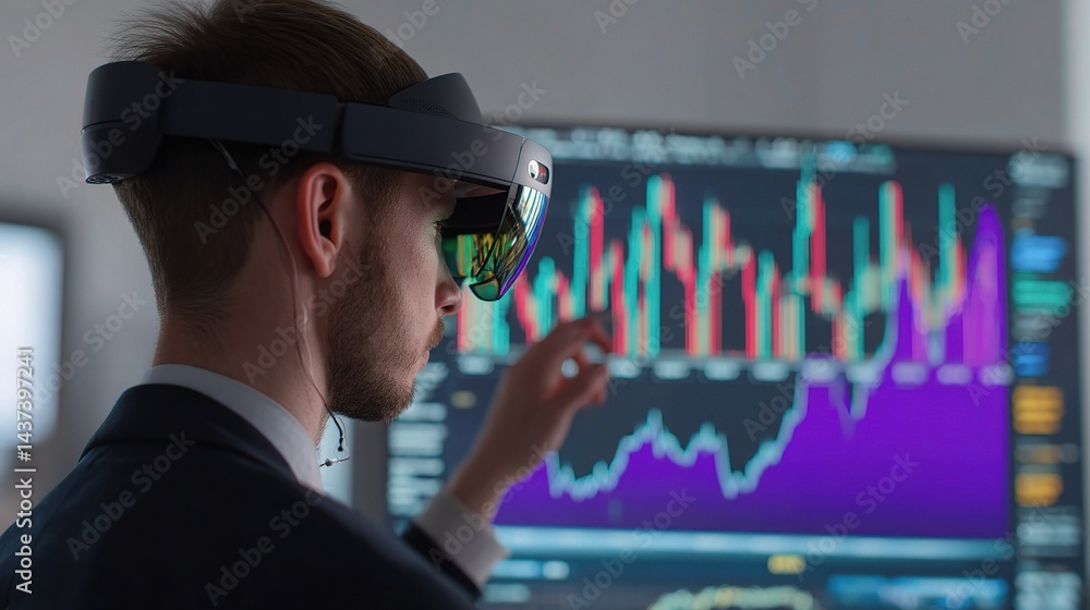 Poster finance manager using augmented reality headset for data analysis