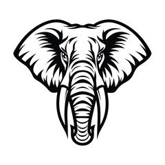 Obraz premium Elegant African Elephant, Monochrome Silhouette, Wild Animal, Circular Frame, Plants