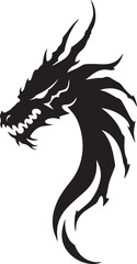 Naklejka premium Dragon tattoo design, vector illustration, Dragon logo, black and white illustration of a stylized dragon, transparency background.
