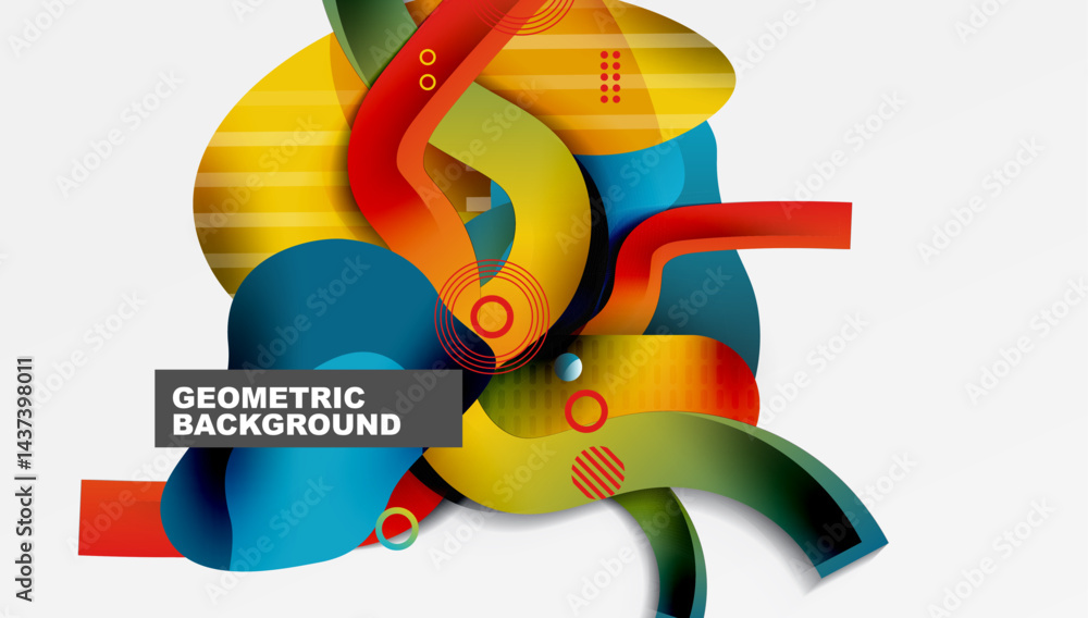 Aufkleber Abstract colorful shapes overlap. Dynamic composition features gradients, curves, circles, lines. Modern design element for backgrounds.