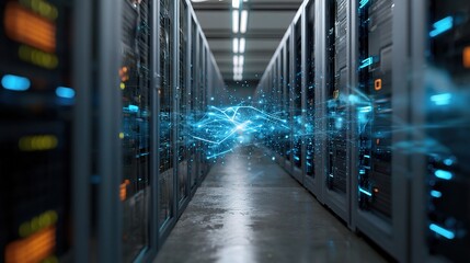 Fototapeta premium High-Tech Server Racks with Digital Connectivity in Data Center