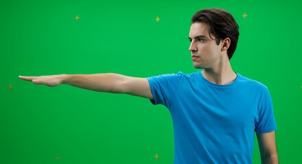 Young Man Presenting on Green Screen