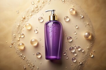 Purple Minimalist Shower Gel Bottle with Dreamy Bubbles - Luxury Bath Product Photography