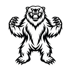 Aggressive Bear Silhouette Illustration, Claw Out, Roaring, Wildlife, Mammal