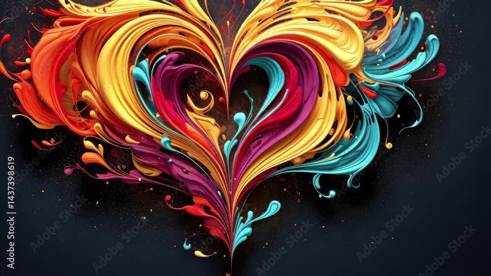 Poster abstract hearts flowing from an artistic representation create a vibrant display of colors and shape