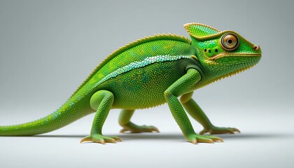 Obraz premium Vibrant Green Chameleon on White Background