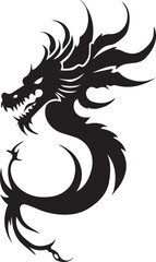 Dragon tattoo design, vector illustration, Dragon logo, black and white illustration of a stylized dragon, transparency background.