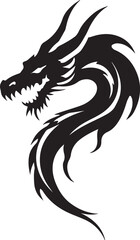 Dragon tattoo design, vector illustration, Dragon logo, black and white illustration of a stylized dragon, transparency background.