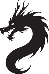 Dragon tattoo design, vector illustration, Dragon logo, black and white illustration of a stylized dragon, transparency background.