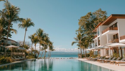 Fototapeta premium Tropical resort pool and buildings