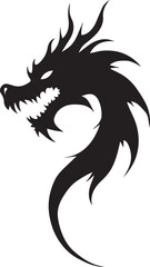 Dragon tattoo design, vector illustration, Dragon logo, black and white illustration of a stylized dragon, transparency background.
