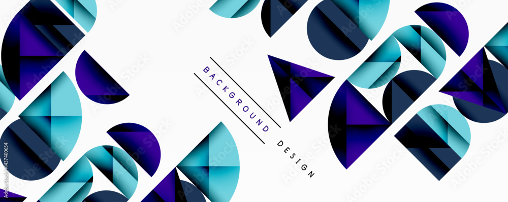 Leinwandbilder Abstract geometric shapes overlap, creating dynamic composition. Blue, turquoise hues dominate white space. Modern design element.