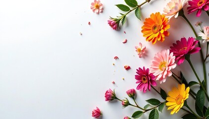 Scattered small blooms and stems, white on dark background , high contrast, subtle