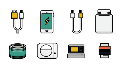 Icon sheet, simple shapes, Charging Cable icons