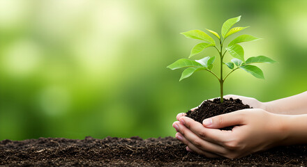 A hand gently holding a young green sprout, symbolizing new life and growth in nature's care