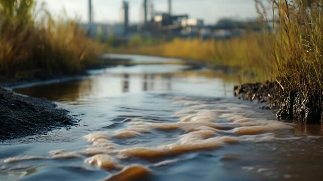 Environmental impact of industrial waste runoff into a natural stream channel