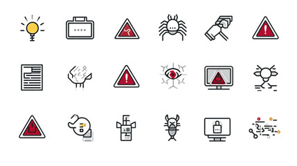 Icon sheet, simple shapes, Cyber Attack Warning icons