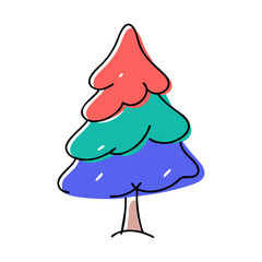 Colorful cartoon tree illustration with unique shape  