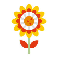 Colorful sunflower illustration with vibrant petals and stem  
