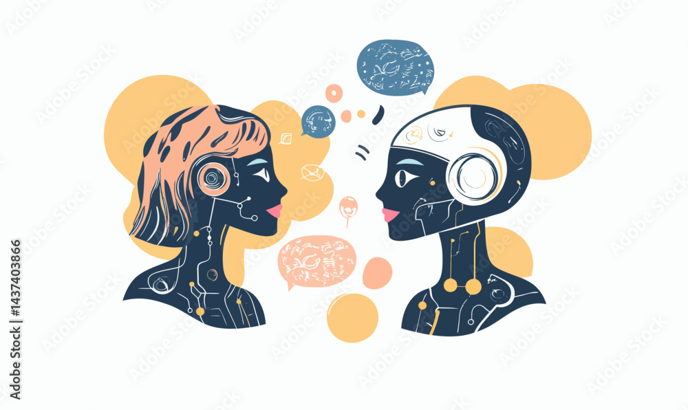 Poster ai chatbot illustration: neural network concept in chatgpt style for technology discussions