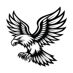 Majestic Eagle, Wings Spread, Black and White Illustration, Decorative Style, Sharp Details