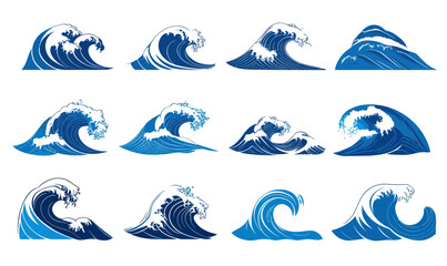 Minimalist Blue Ocean Waves Vector Set for Sea-Themed Designs and Projects