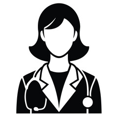 Black & White Icon of Doctor | Female Physician with Stethoscope and Coat
