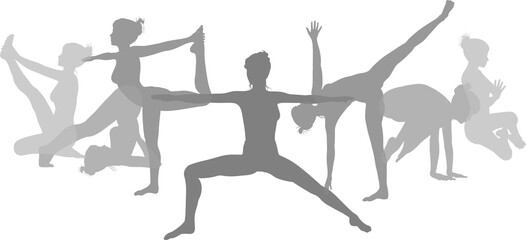Yoga Pilates Poses Women Silhouettes Concept