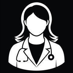 Faceless Woman Doctor Icon, White Coat, Stethoscope, Healthcare Professional, Black Backdrop