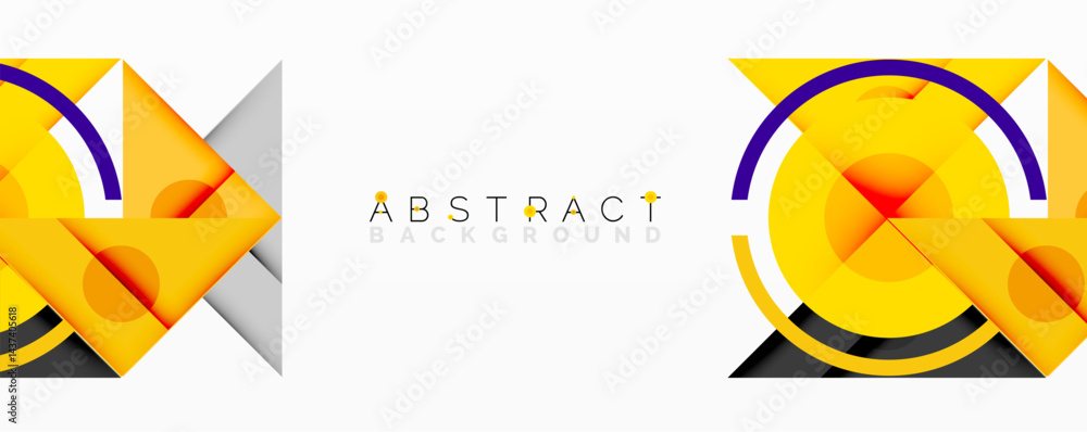 Poster Geometric shapes overlap creating dynamic composition. Yellow, purple, gray tones dominate design. Modern aesthetic.