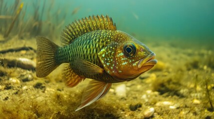 Fototapeta premium A vibrant fish swims in shallow water