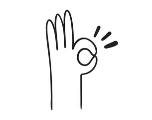 hand ok sign gesture doodle hand drawn icon. Outline drawing hand ok sign line clipart symbol