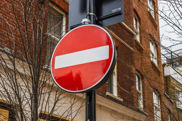 Red No Entry Traffic Sign Mounted on Pole