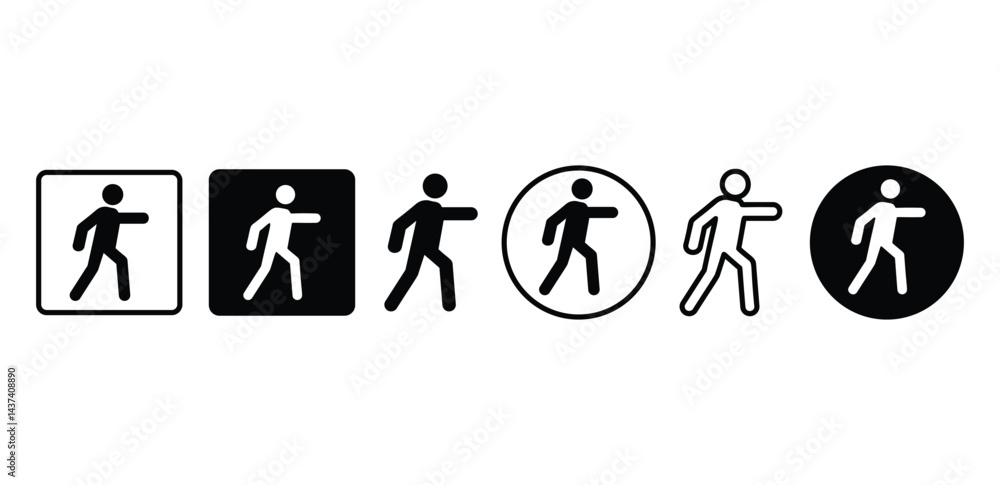 Poster walking person icons pointing forward a set of simple minimalist vector graphic designs