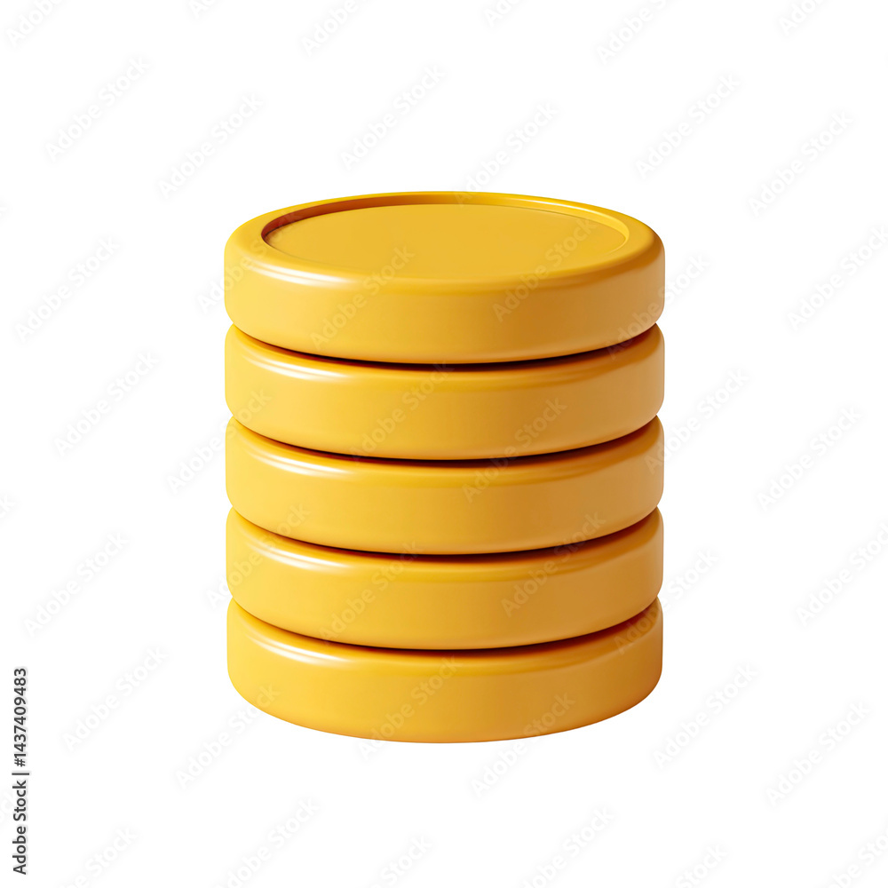 Poster stack of yellow cylinders 3d render isolated on transparent background