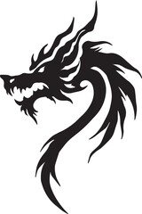Dragon tattoo design, vector illustration, Dragon logo, black and white illustration of a stylized dragon, transparency background.