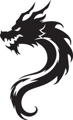 Dragon tattoo design, vector illustration, Dragon logo, black and white illustration of a stylized dragon, transparency background.