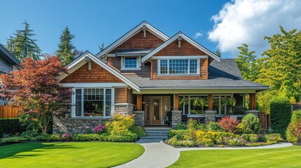 Obraz premium Dream House: Luxurious Suburban Home with Landscaped Garden