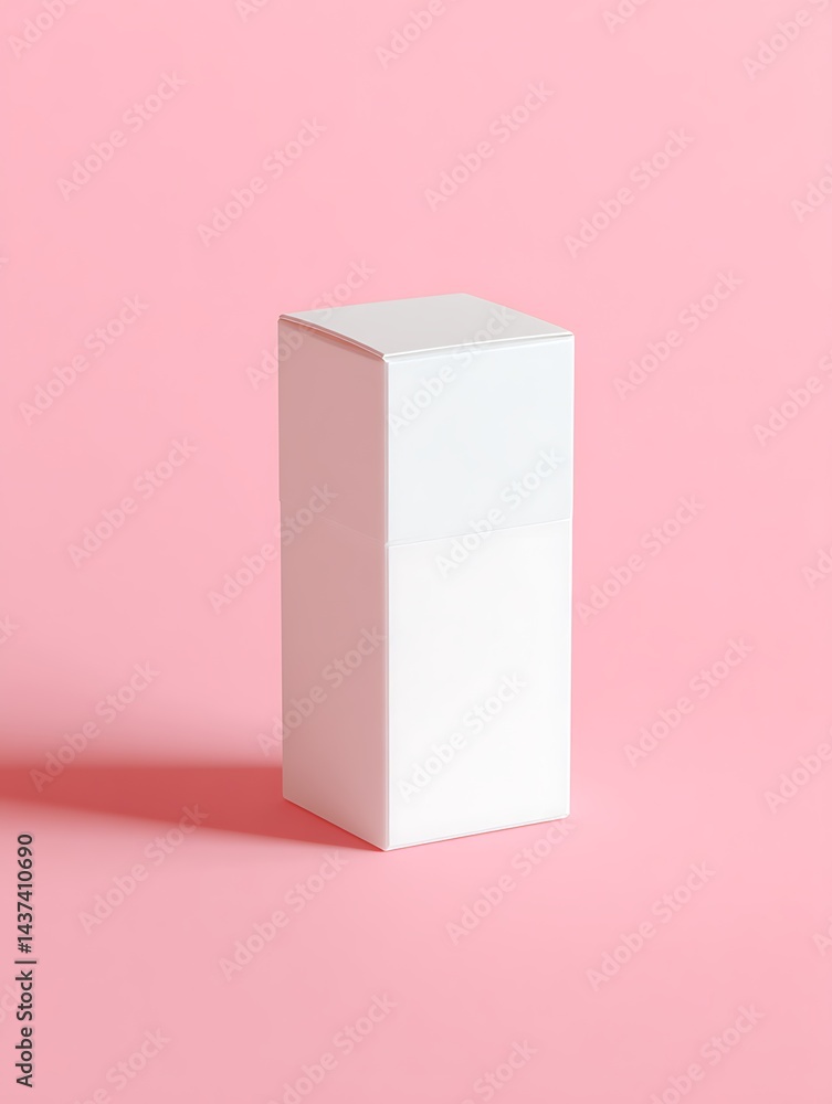 Aufkleber minimalistic white geometric box on soft pink background with sharp edges and clean lines