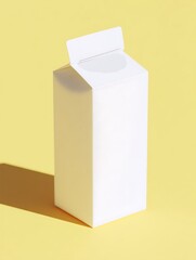Minimalist White Milk Carton on Yellow Background with Soft Shadows